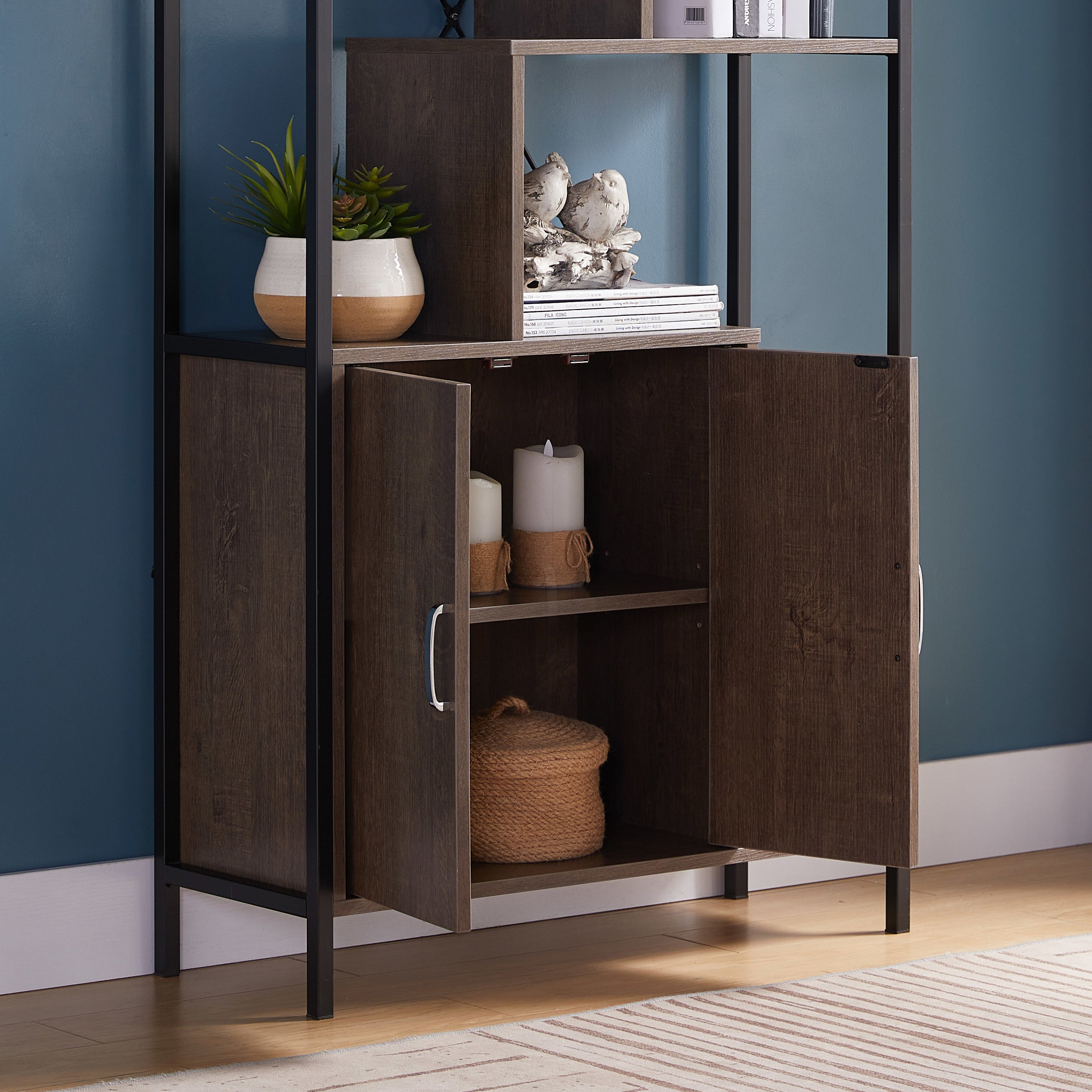 ID USA 223084 Bookcase Walnut Oak & Black