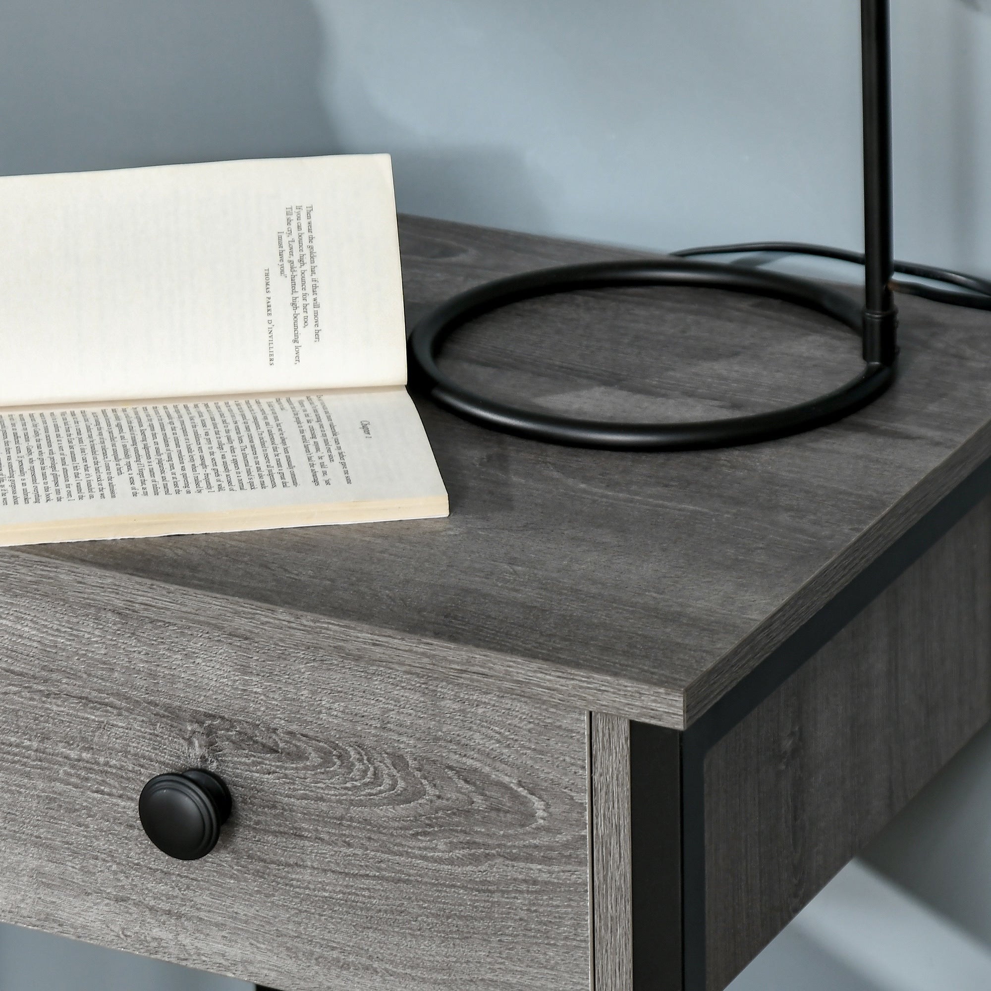 Industrial End Table with Storage Shelf, Accent Side Table with Drawer for Living Room, or Bedroom, Grey
