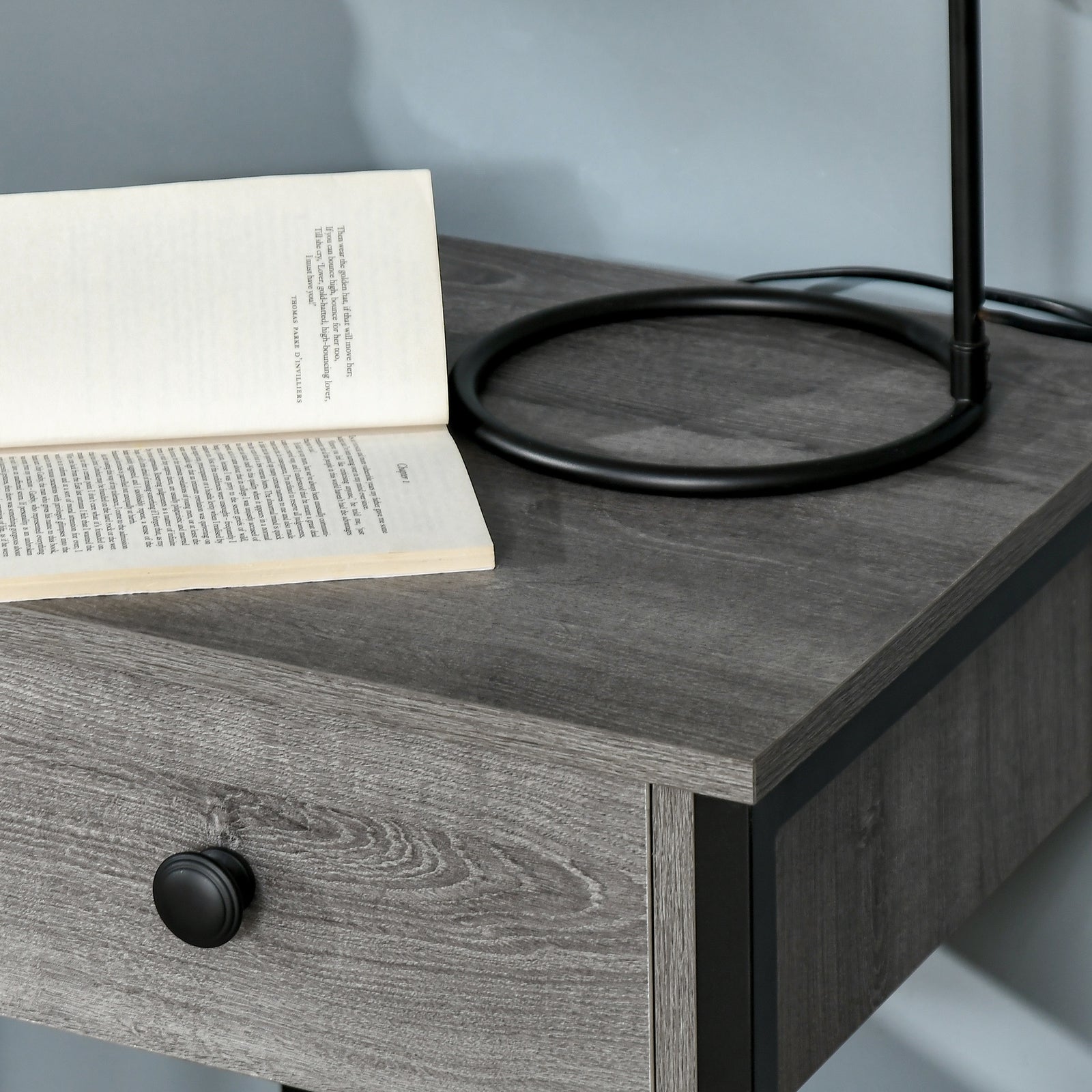 Industrial End Table with Storage Shelf, Accent Side Table with Drawer for Living Room, or Bedroom, Grey