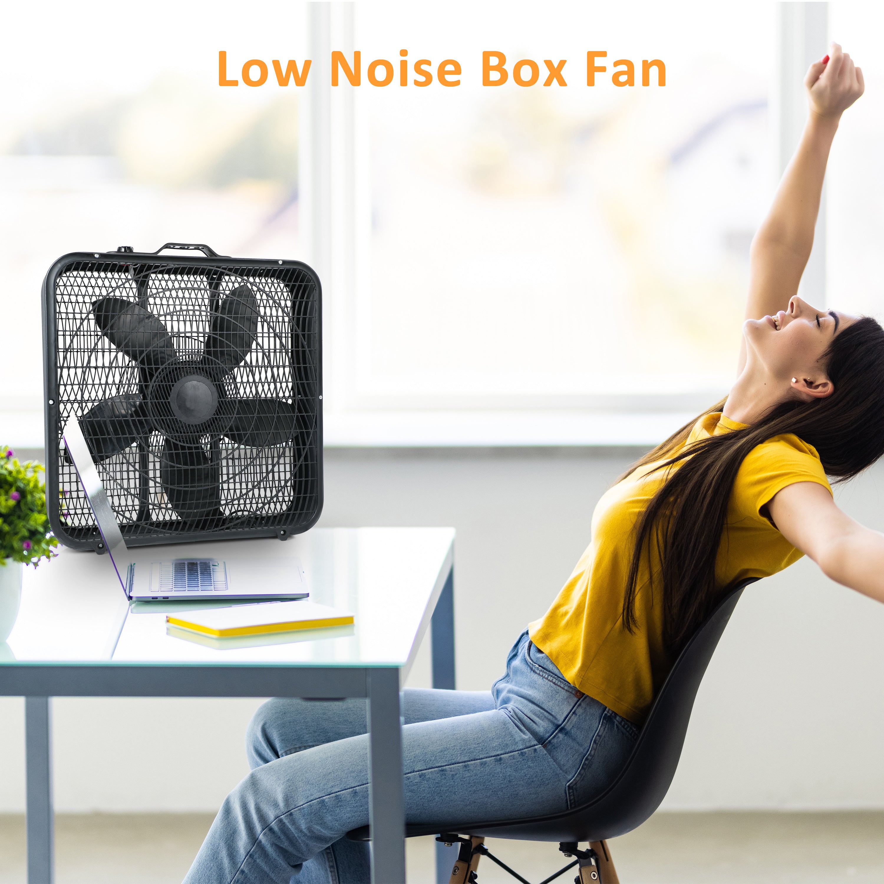 InfiniPower 20' Box Fan, 3-Speed Cooling Table Fan with Aerodynamic Shaped Fan Blades, Convenient Carry Handle and Safety Grills, For Home Office Color: Black