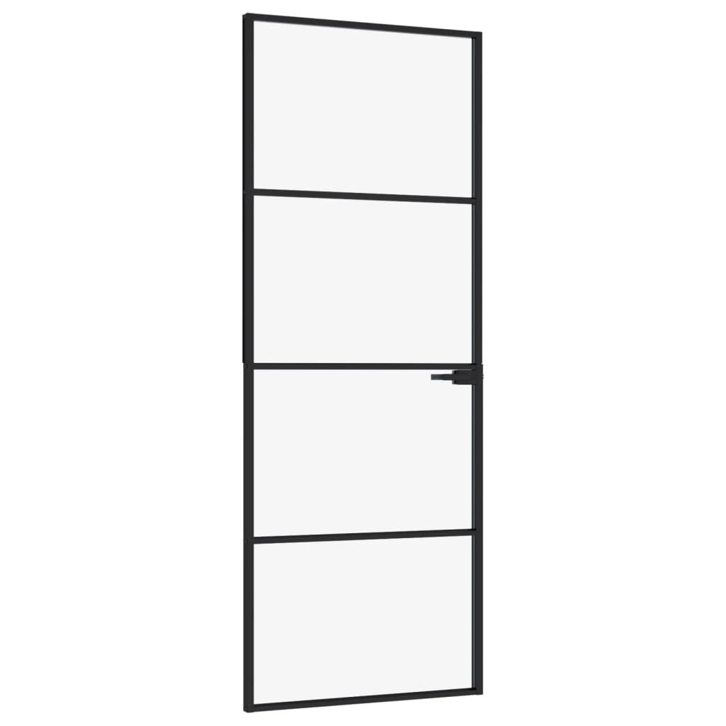 Interior Door Black 29.9"x79.3" Tempered Glass&Aluminum Slim