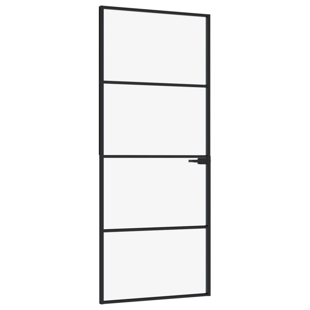 Interior Door Black 32.7"x79.3" Tempered Glass&Aluminum Slim
