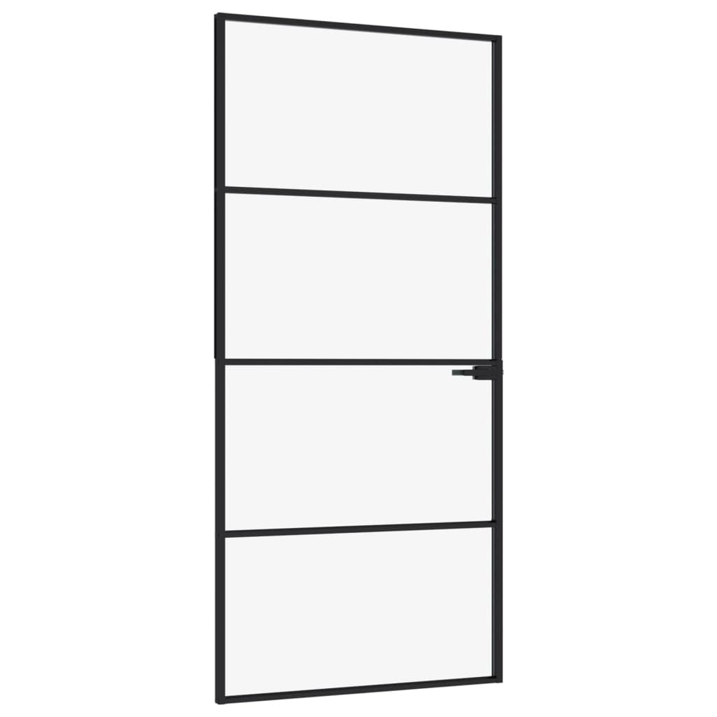 Interior Door Black 36.6"x79.3" Tempered Glass&Aluminum Slim