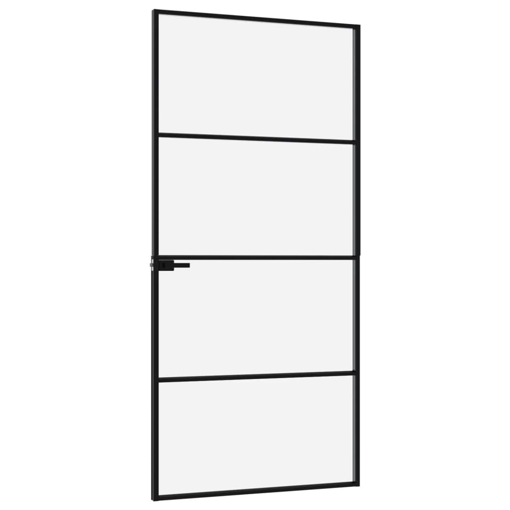 Interior Door Black 36.6"x79.3" Tempered Glass&Aluminum Slim