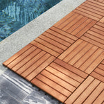 Kaia 6-Slat Reddish Brown Wood Interlocking Deck Tile (Set of 10 Tiles)