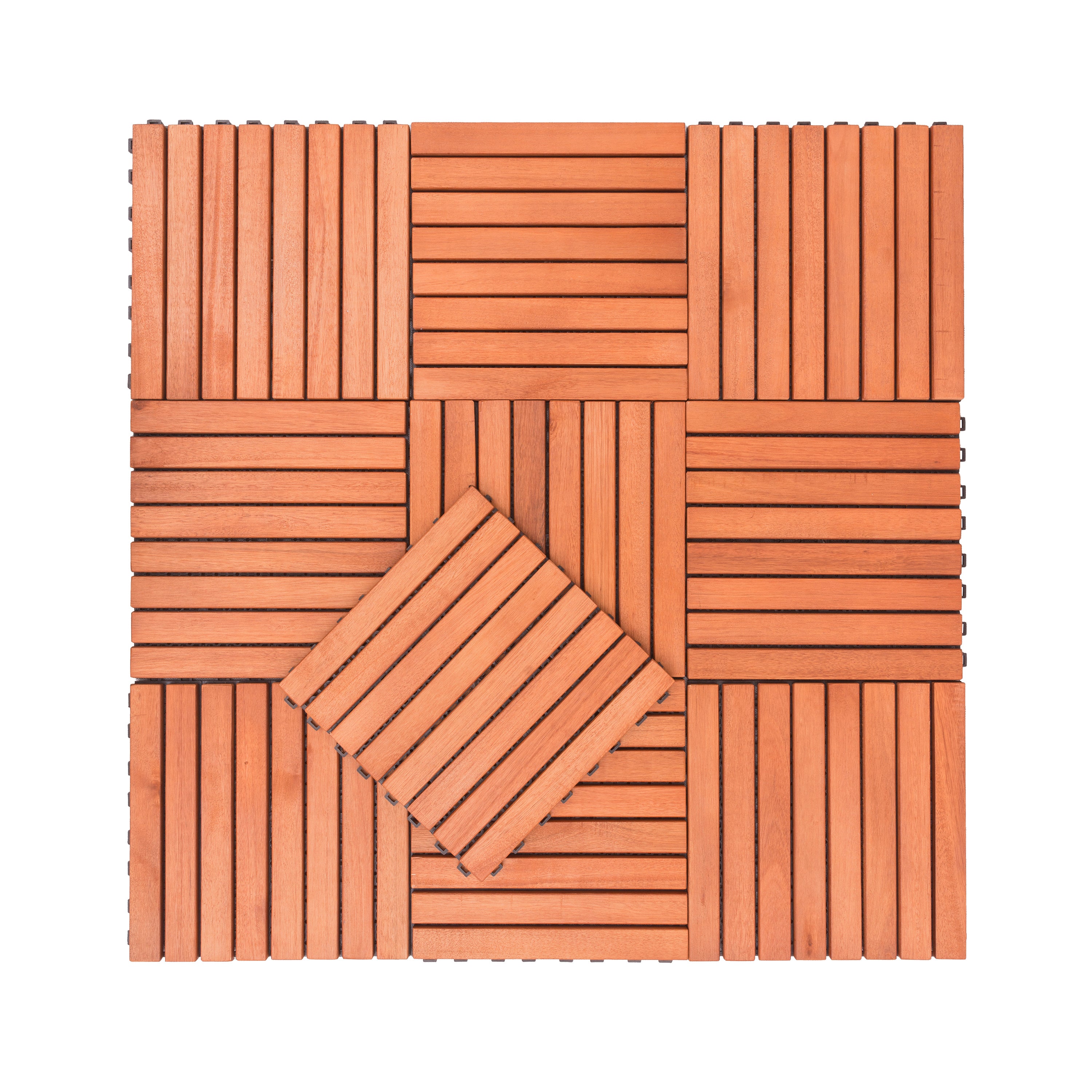 Kaia 8-Slat Reddish Brown Wood Interlocking Deck Tile (Set of 10 Tiles)