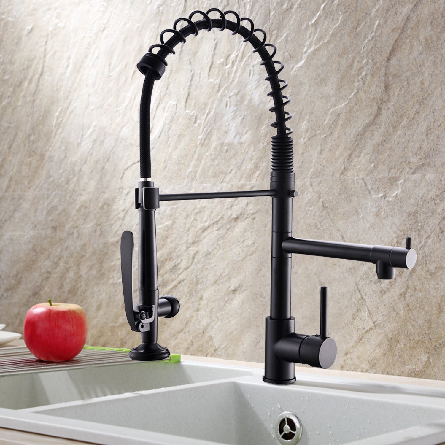 Kitchen Faucet with Pull Down Sprayer one-Hole Gooseneck Kitchen Sink Faucet 2 Handle