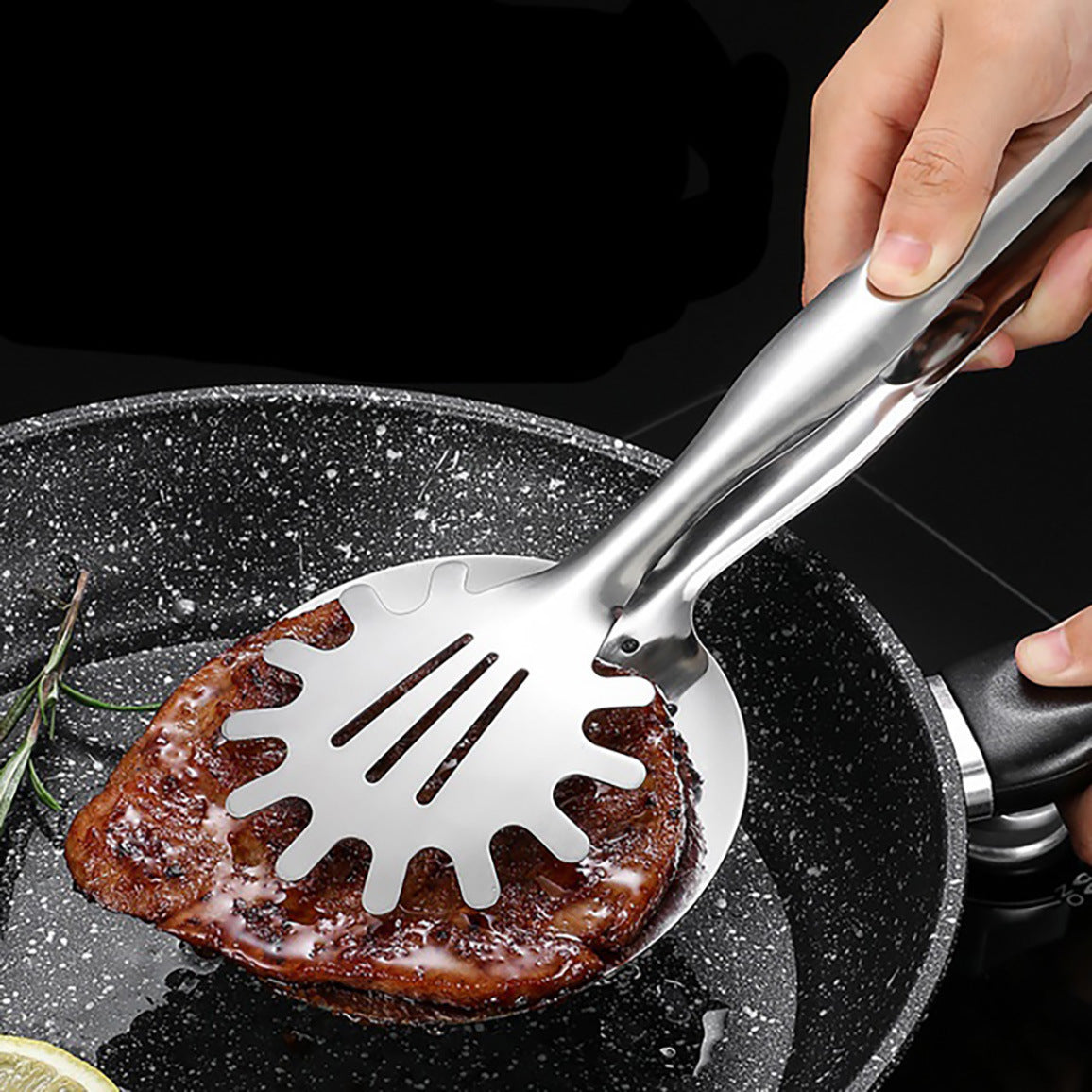 Kitchen Tong with Skimmer and Pasta Server Function Stainless Steel Deep Fried Tong, Noodle Tong Colander Oil Strainers Heat Resistant Food Grips Kitchen Cooking Tool - WoodPoly.com