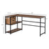 L-Shaped Home Offie Computer Desk with Storage Shelves, 2 Dawers and Industrial Steel Frame, Black/Brown