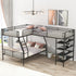 L-Shaped Metal Twin over Full Bunk Bed and Twin Size Loft Bed with Four Built-in Shelves