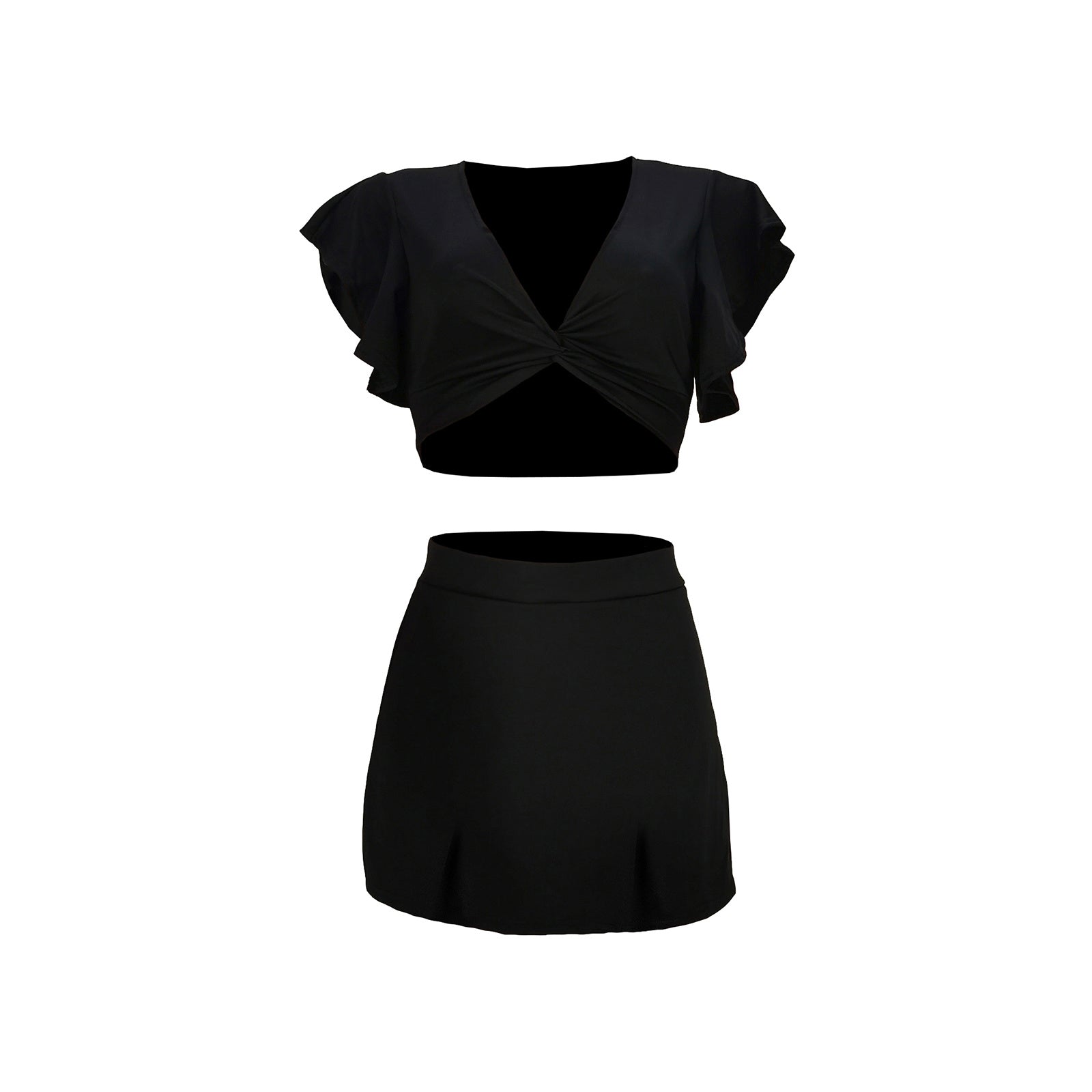 L286598 Sexy Wrapped Ruffled Hakama Two Piece Skort Set