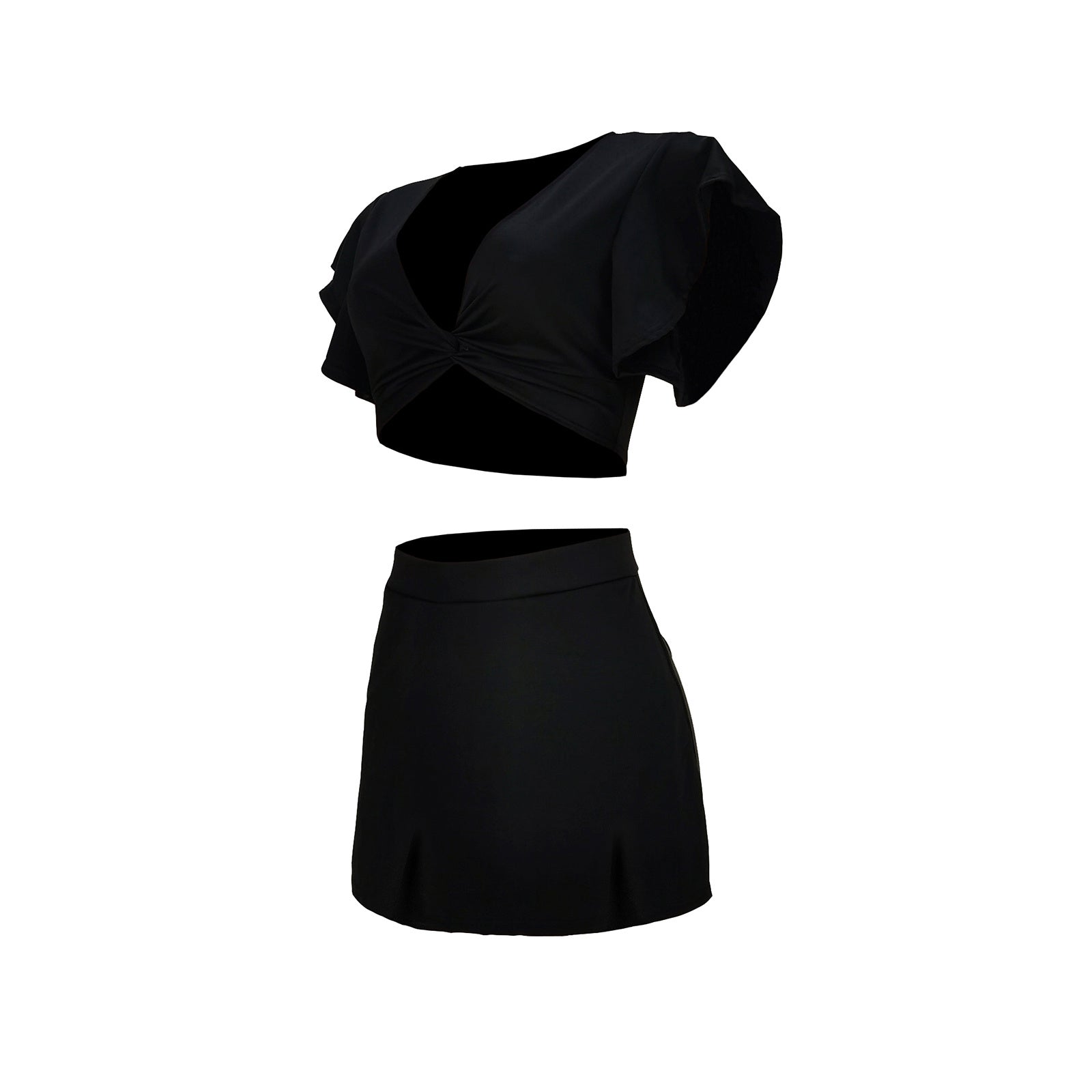 L286598 Sexy Wrapped Ruffled Hakama Two Piece Skort Set