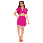 L286598 Sexy Wrapped Ruffled Hakama Two Piece Skort Set