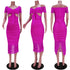 L36879 Sexy Off Shoulder Cutout Pleated Slit Midi Dress