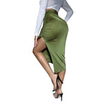 L99838 Solid Ruched Split Thigh Skirt