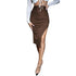 L99838 Solid Ruched Split Thigh Skirt
