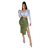 L99838 Solid Ruched Split Thigh Skirt