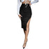 L99838 Solid Ruched Split Thigh Skirt
