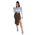 L99838 Solid Ruched Split Thigh Skirt