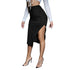 L99838 Solid Ruched Split Thigh Skirt