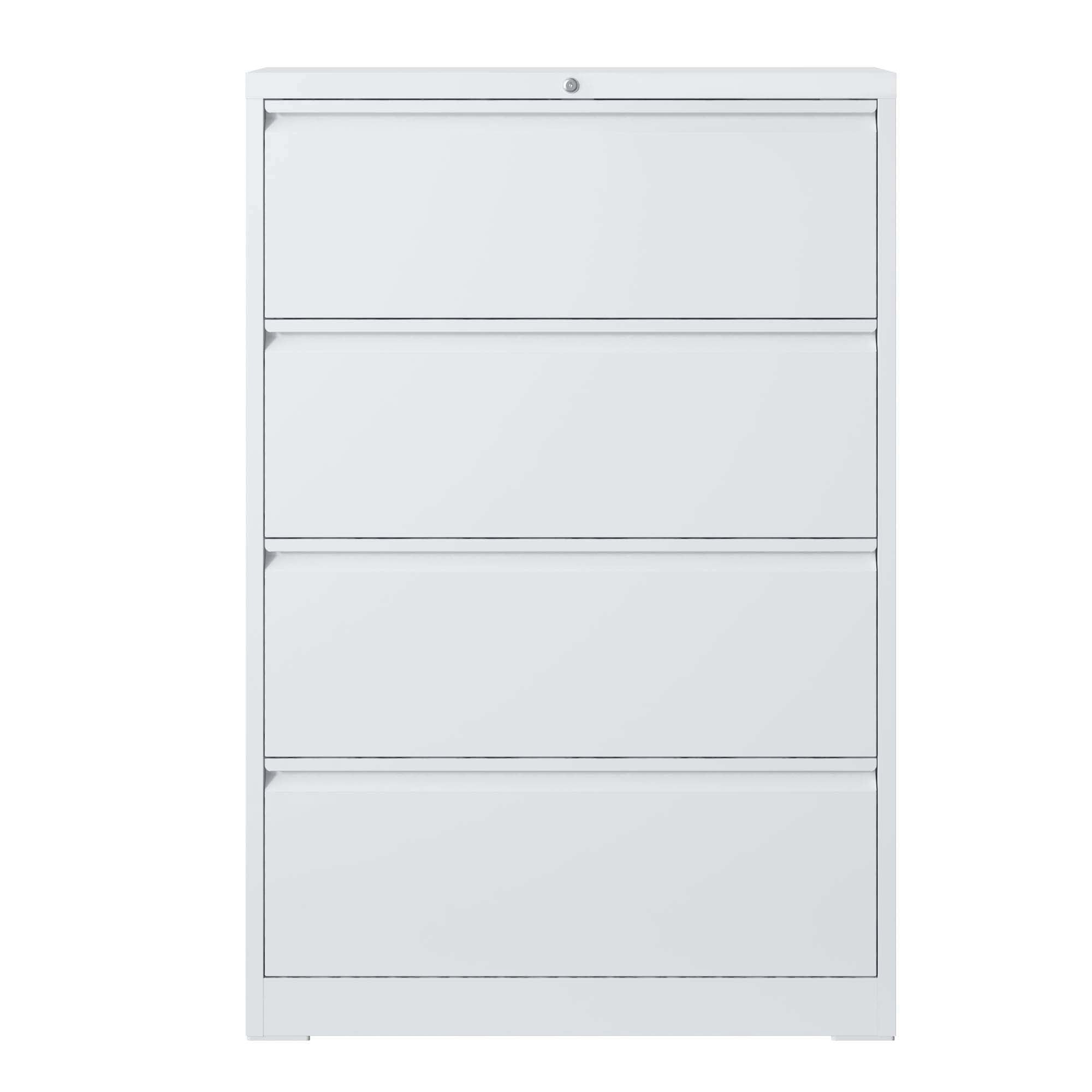 Lateral File Cabinet 4 Drawer, White Filing Cabinet with Lock, Lockable File Cabinet for Home Office, Locking Metal File Cabinet for Legal/Letter/A4/F4 Size