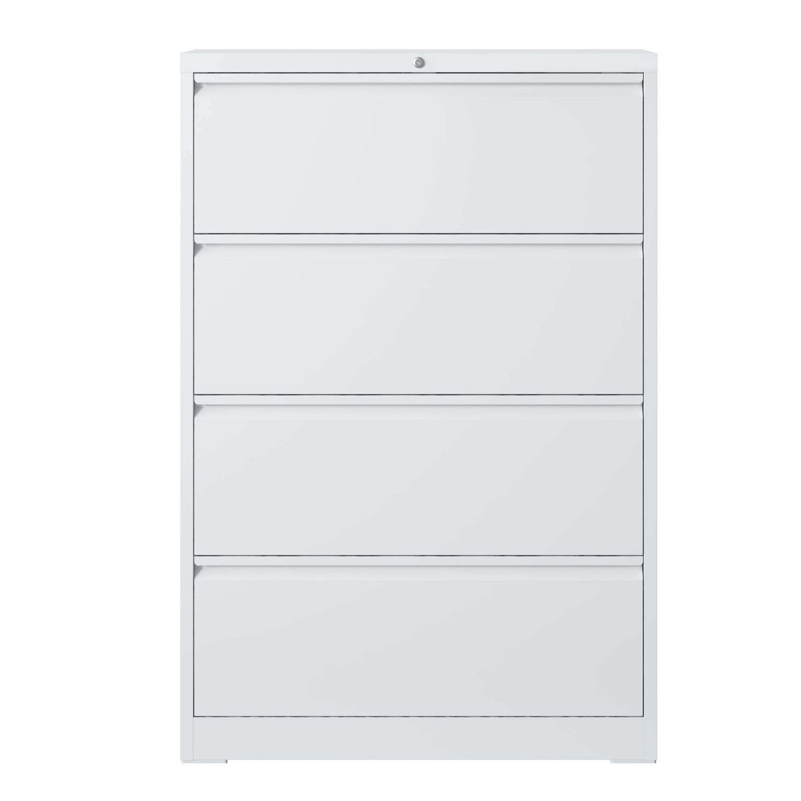 Lateral File Cabinet 4 Drawer, White Filing Cabinet with Lock, Lockable File Cabinet for Home Office, Locking Metal File Cabinet for Legal/Letter/A4/F4 Size