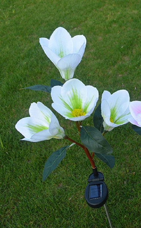 LED Magnolia Flower Stake Light Solar Energy Rechargeable for Outdoor Garden - WoodPoly.com