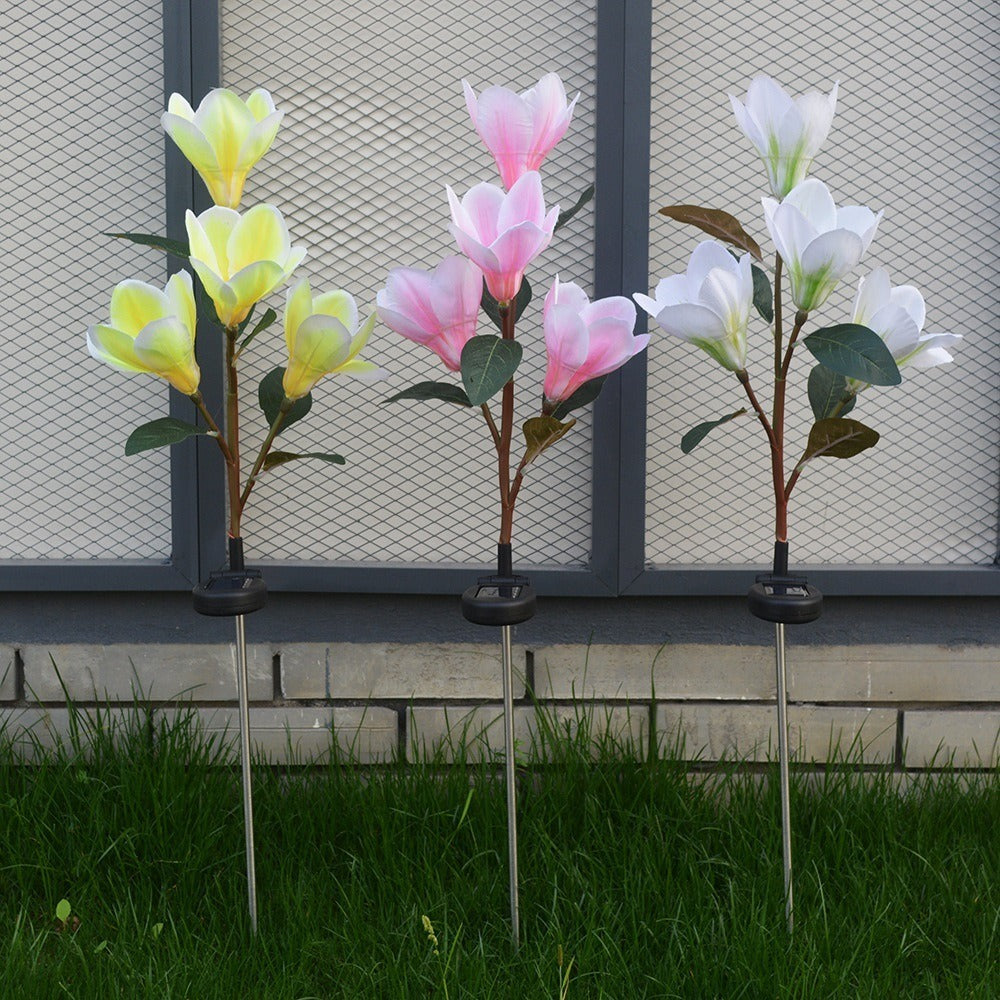 LED Magnolia Flower Stake Light Solar Energy Rechargeable for Outdoor Garden - WoodPoly.com
