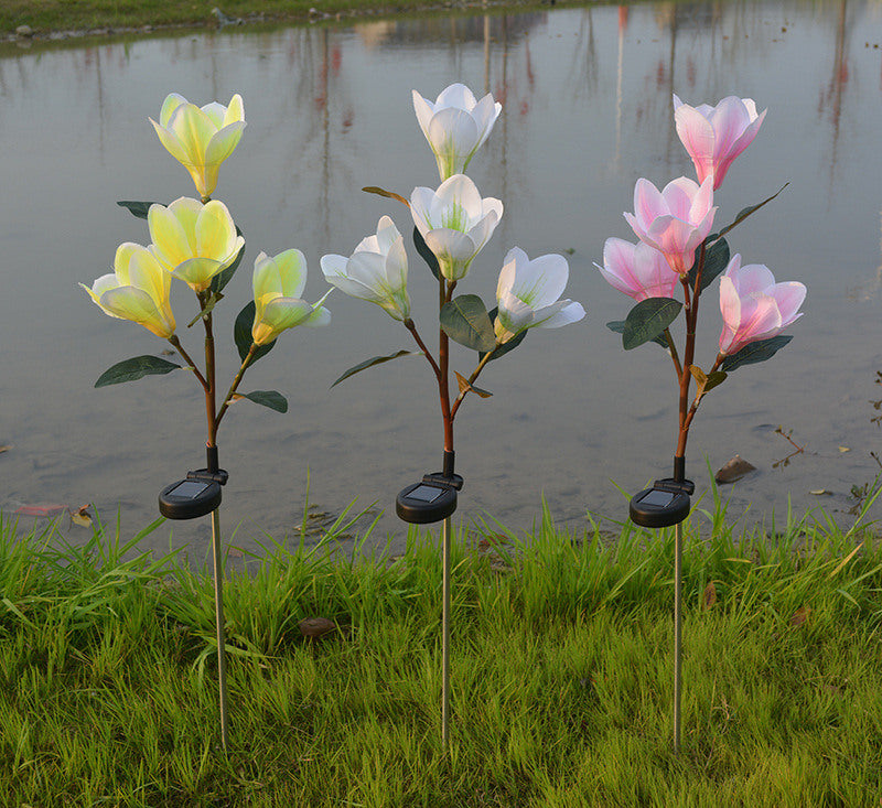 LED Magnolia Flower Stake Light Solar Energy Rechargeable for Outdoor Garden - WoodPoly.com