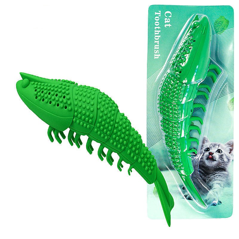 Lobster Shape Cat Toothbrush Interactive Chewing Catnip Toy Dental Care for Kitten Teeth Cleaning Leaky Food Device Natural Rubber Bite Resistance - WoodPoly.com
