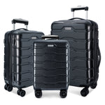 Luggage 3 Piece Sets with Spinner Wheels ABS+PC Lightweight TSA Lock (20'/24'/28'), Black