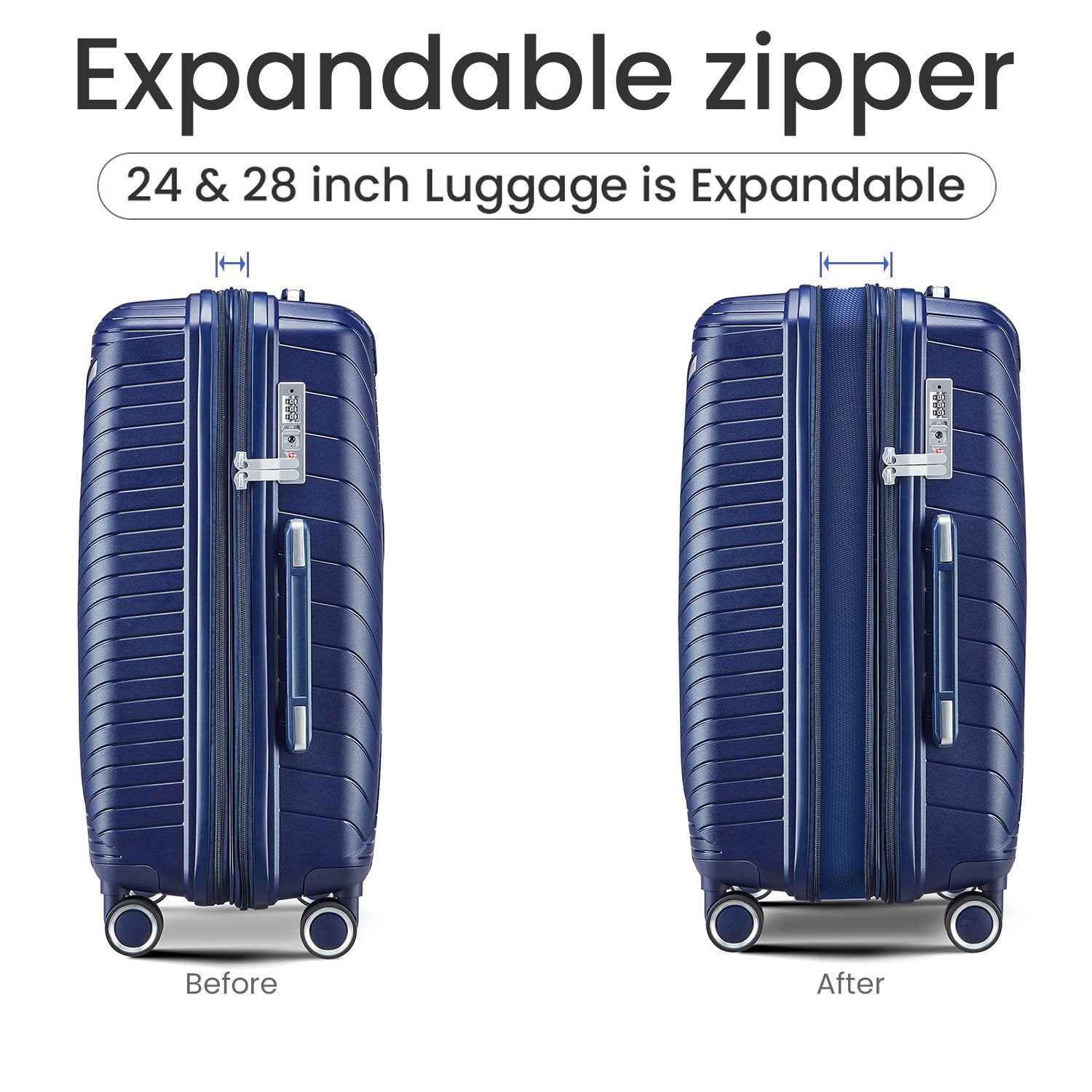 Luggage Sets 4 Piece(14/20/24/28), Expandable Lightweight Suitcase with 4 Double 360 Degrees Mute Spinner Wheels PP Materials Durable TSA Lock Travel Luggage