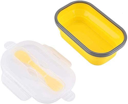 Lunch Box Collapsible Silicone Food Storage with Fork Spoon Expandable Eco Lunch Bento Box BPA-Free Dishwasher Freezer Microwave Safe - WoodPoly.com
