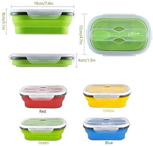 Lunch Box Collapsible Silicone Food Storage with Fork Spoon Expandable Eco Lunch Bento Box BPA-Free Dishwasher Freezer Microwave Safe - WoodPoly.com