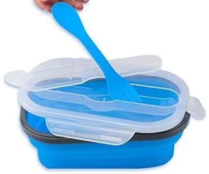 Lunch Box Collapsible Silicone Food Storage with Fork Spoon Expandable Eco Lunch Bento Box BPA-Free Dishwasher Freezer Microwave Safe - WoodPoly.com