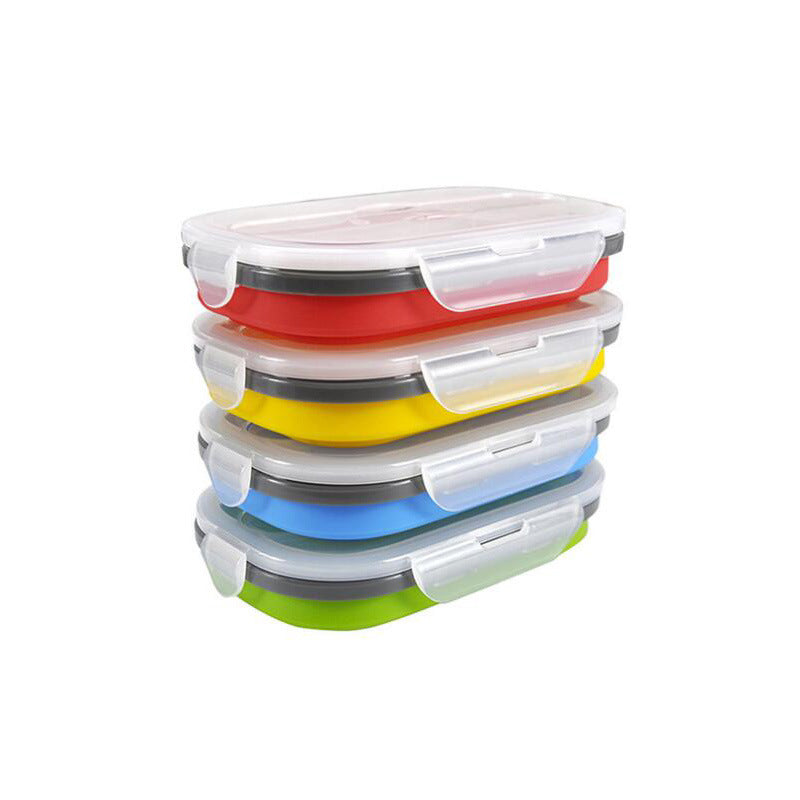 Lunch Box Collapsible Silicone Food Storage with Fork Spoon Expandable Eco Lunch Bento Box BPA-Free Dishwasher Freezer Microwave Safe - WoodPoly.com