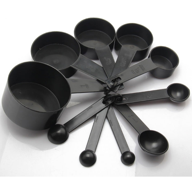 Measuring Set 10 pieces Black Plastic Measuring Spoons and Cups for Baking Tools - WoodPoly.com