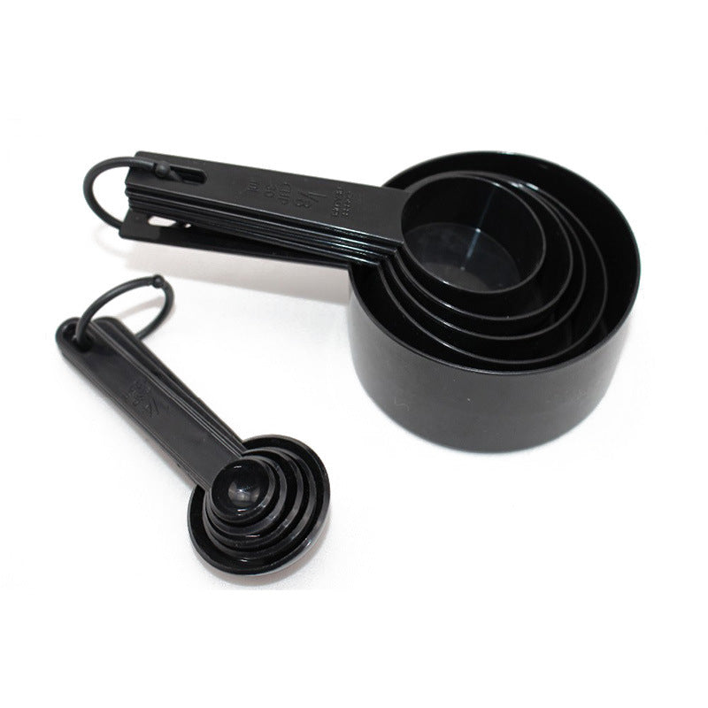 Measuring Set 10 pieces Black Plastic Measuring Spoons and Cups for Baking Tools - WoodPoly.com