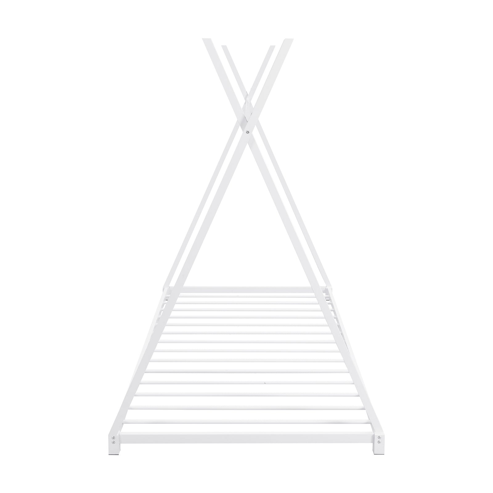 Metal Twin Size House Platform Bed with Triangle Structure, White