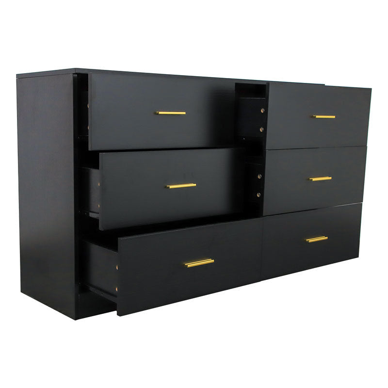 Modern Black 6-Drawer Dresser for Bedroom - Ample Storage Wide Chest of Drawers, Sturdy & Safe