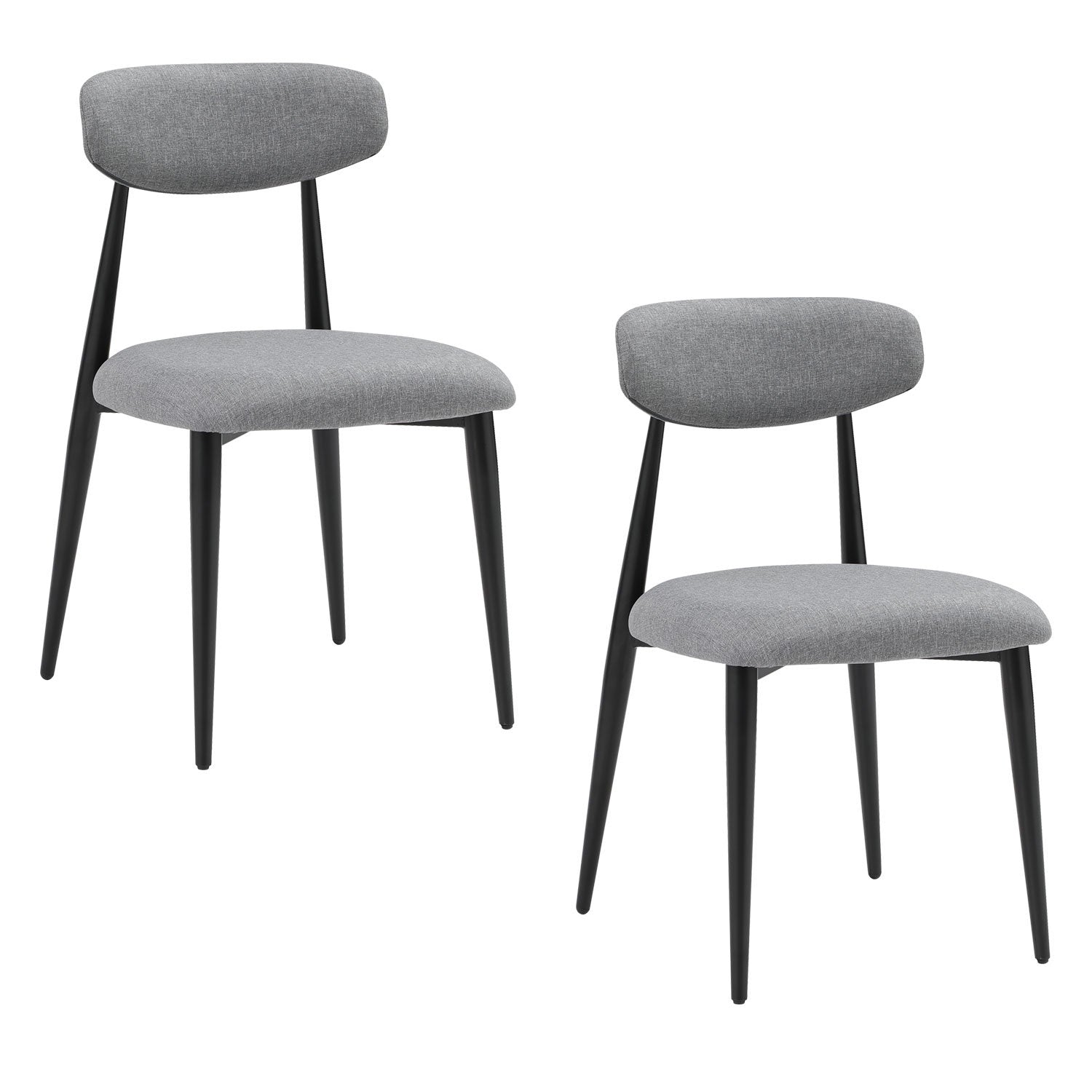 Modern Dining Chairs Set of 2, Curved Backrest Round Upholstered and Metal Frame, Grey