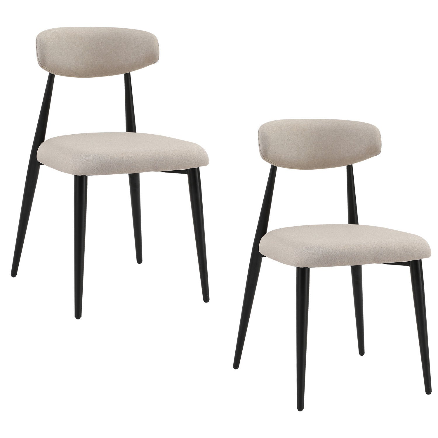 Modern Dining Chairs Set of 2, Curved Backrest Round Upholstered and Metal Frame, Light Grey
