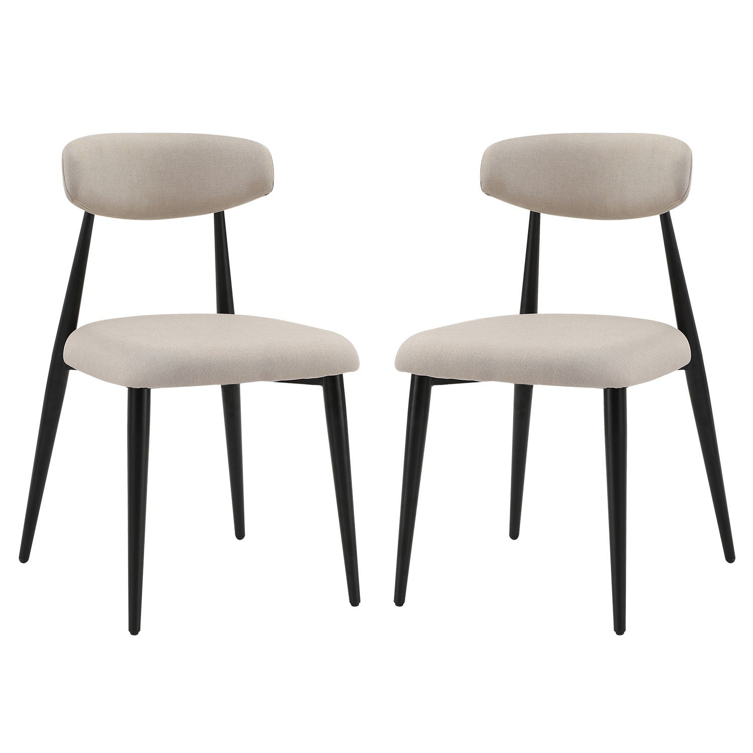 Modern Dining Chairs Set of 2, Curved Backrest Round Upholstered and Metal Frame, Light Grey