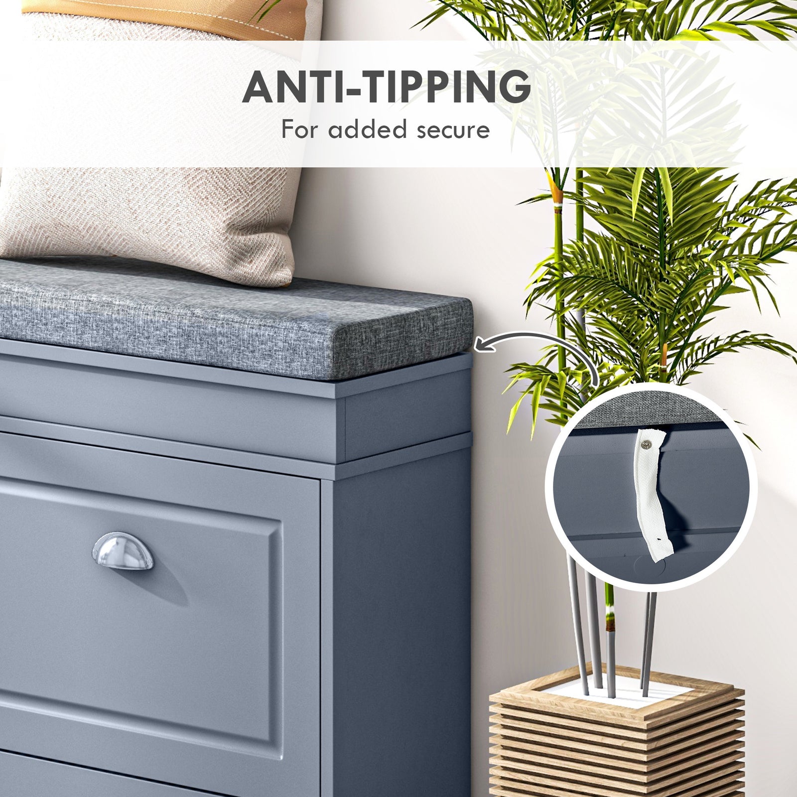 Modern Shoe Rack Bench for Entryway, Storage Organizer with Cushion, 2 Drawers, Adjustable Shelf, Holds 8 Pairs, Gray