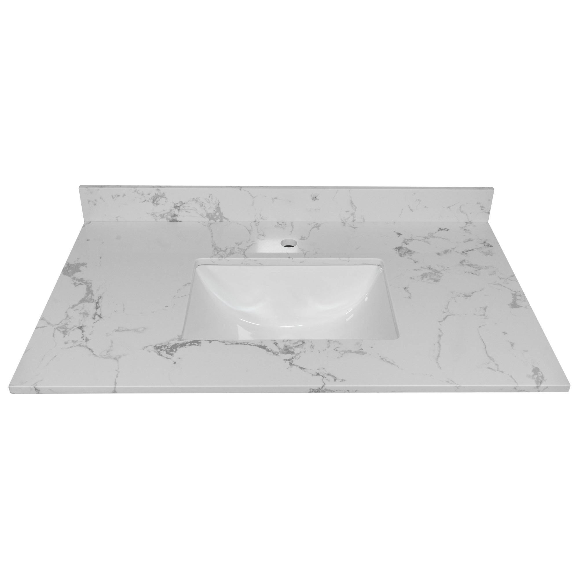 Montary 31inch bathroom stone vanity top engineered white marble color with undermount ceramic sink and single faucet hole with backsplash