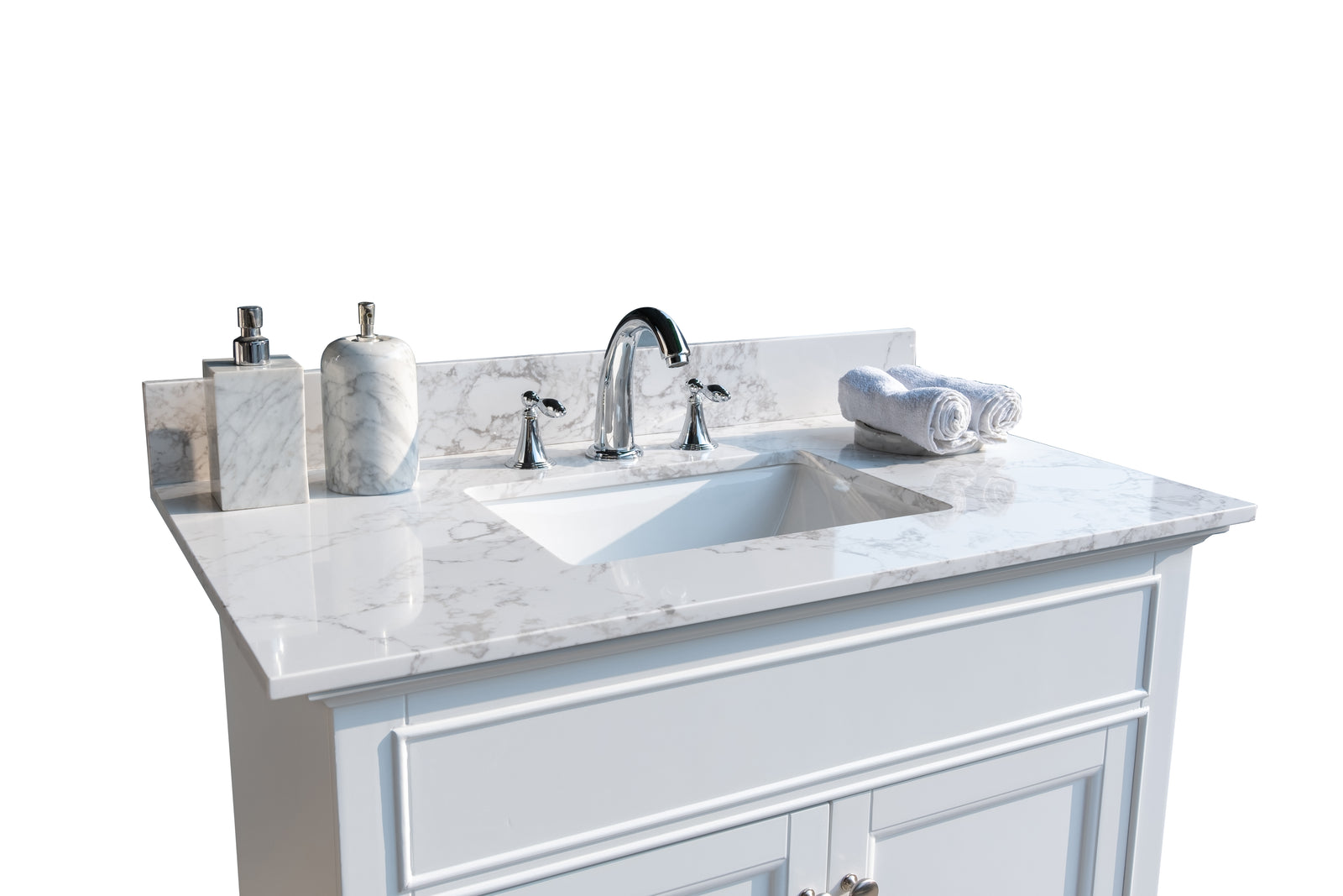 Montary 37inch bathroom vanity top stone carrara white new style tops with rectangle undermount ceramic sink and back splash with 3 faucet hole for bathrom cabinet