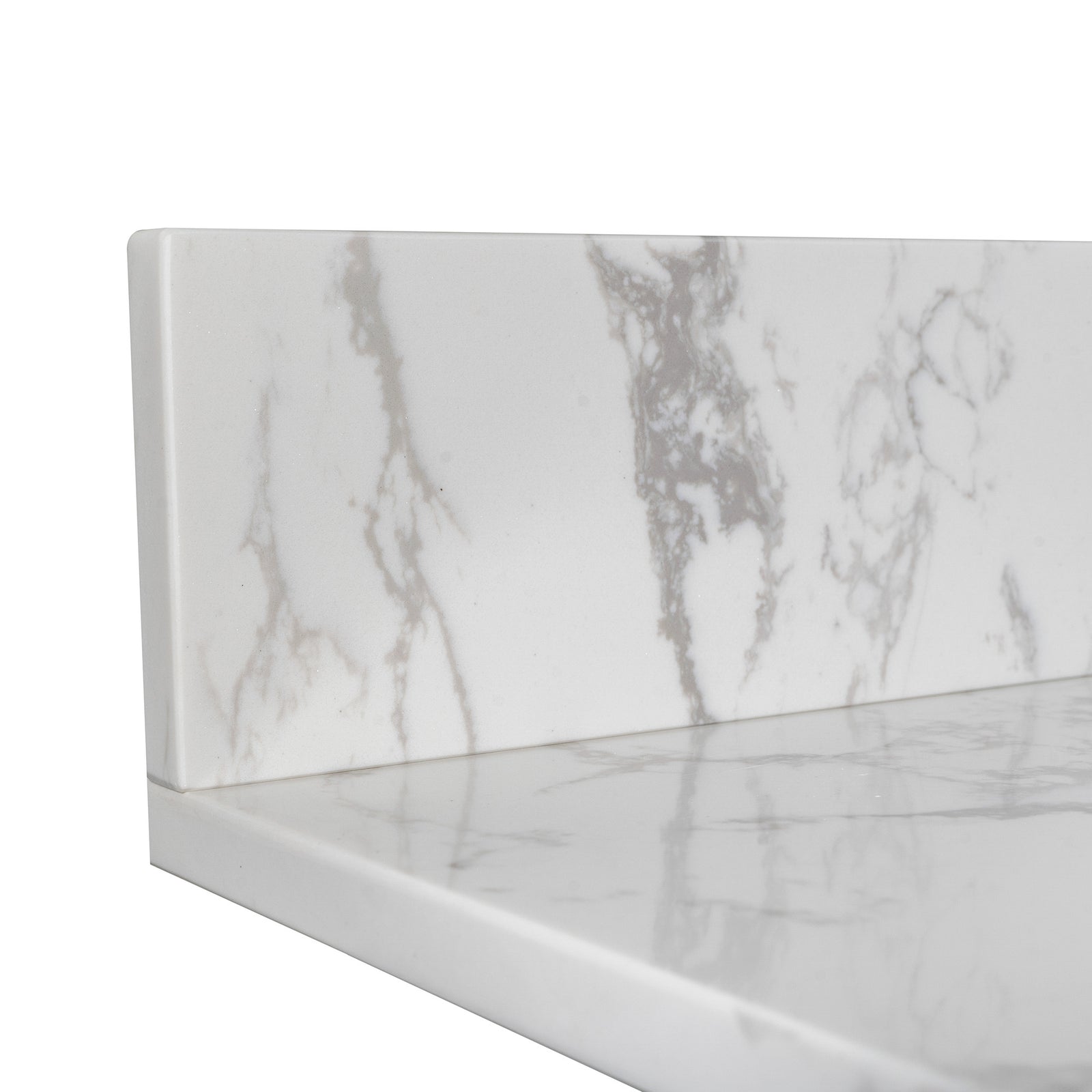 Montary 43x22 bathroom stone vanity top engineered stone carrara white marble color with rectangle undermount ceramic sink and 3 faucet hole with back splash .