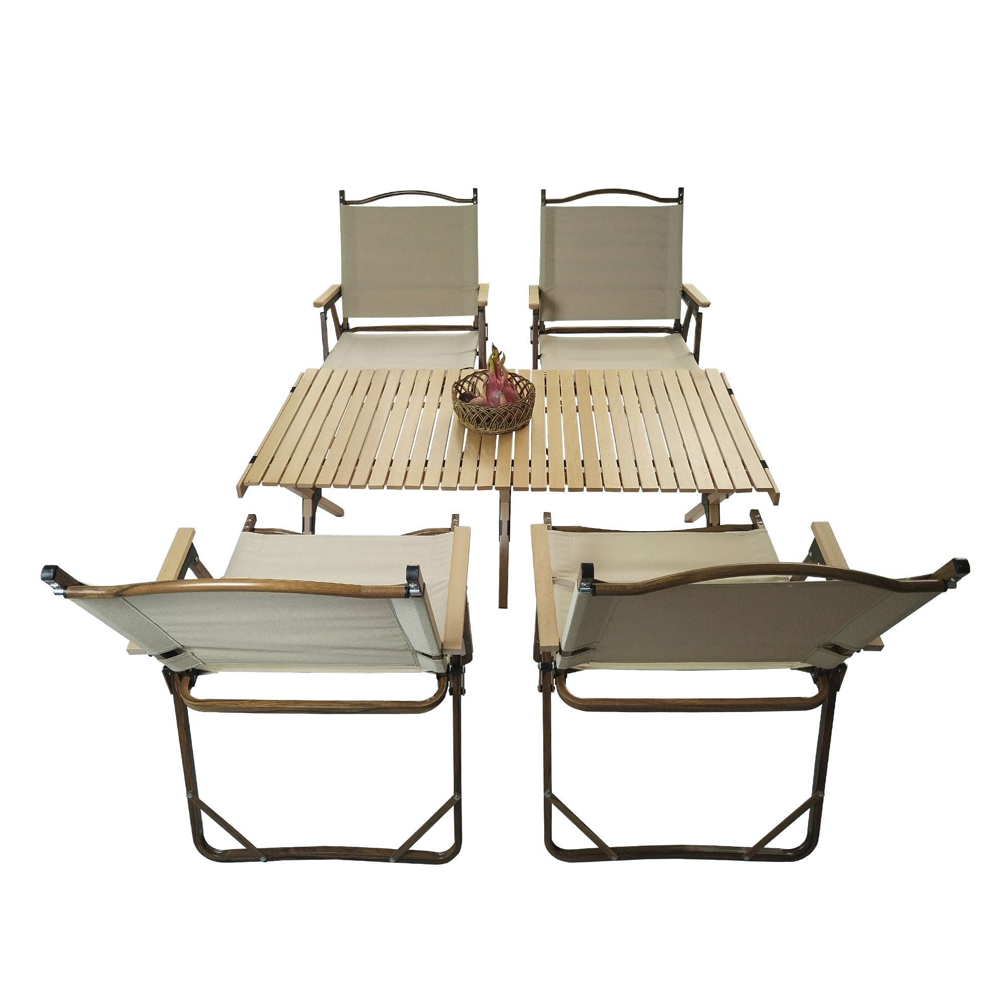 Multi-Function Foldable and Portable Dining Set, 1 Dining Table & 4 Folding Chairs, Indoor and outdoor universal ,Natural