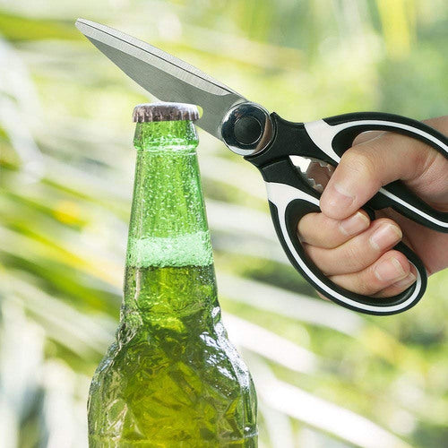 Multifunctional Heavy Duty Ultra Sharp Kitchen Shears with Cover, Stainless Steel Kitchen Scissor with Beer Bottle Opener, Fish Scale Remover and Nut Cracker - Kitchen Gadget Tool - WoodPoly.com