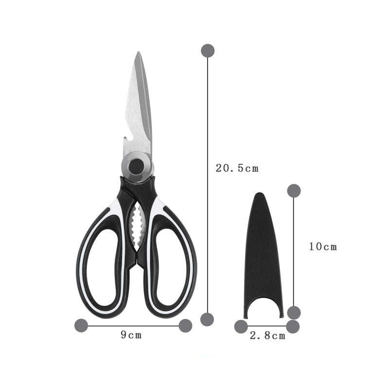 Multifunctional Heavy Duty Ultra Sharp Kitchen Shears with Cover, Stainless Steel Kitchen Scissor with Beer Bottle Opener, Fish Scale Remover and Nut Cracker - Kitchen Gadget Tool - WoodPoly.com